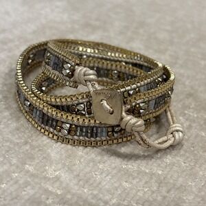 Nakamol Silver Gold Tone Crystal Beaded Wrap Bracelet With Bag